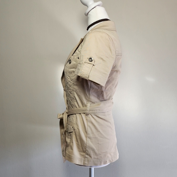 White House Black Market Laced Up Corseted Military Style Khaki Button Up Vest 0 - Picture 6 of 13